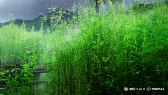 在江南的这片天地，暴雨如注，将世界卷入一片混沌。狂风好似脱缰野马，以排山倒海之势席卷而来，疯狂地扑向那片翠绿的竹林。修长的竹子在风中剧烈地摇摆、扭曲，发出“嘎吱嘎吱”的哀鸣声，竹叶被风狠狠撕扯，如漫天绿蝶纷飞。
 
豆大的雨点裹挟着千钧之力，密集地砸向那座江南茅草屋。雨滴击打在木屋的木板上，“噼里啪啦”声此起彼伏，仿佛是大自然奏响的激昂鼓点。屋前的木板桥，在风雨的双重夹击下微微颤抖，每一滴落下的雨水都似重锤，不断考验着它的坚韧。
 
不远处，那棵高大乔木孤独地挺立着，粗壮的枝干在狂风中倔强地伸展，却也被吹得枝叶凌乱。豆大的雨点砸在叶片上，发出沉闷的声响。整个画面，被狂风暴雨渲染得淋漓尽致，江南的温婉在这一刻化为充满力量感的激昂场景，让人感受到大自然的磅礴与威严。 by Hailuo AI Video Generator