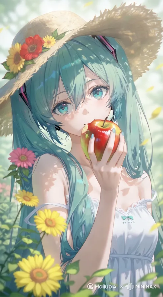 面部清晰，眼睛眨动，头轻微晃动，花朵晃动 by Hailuo AI Video Generator