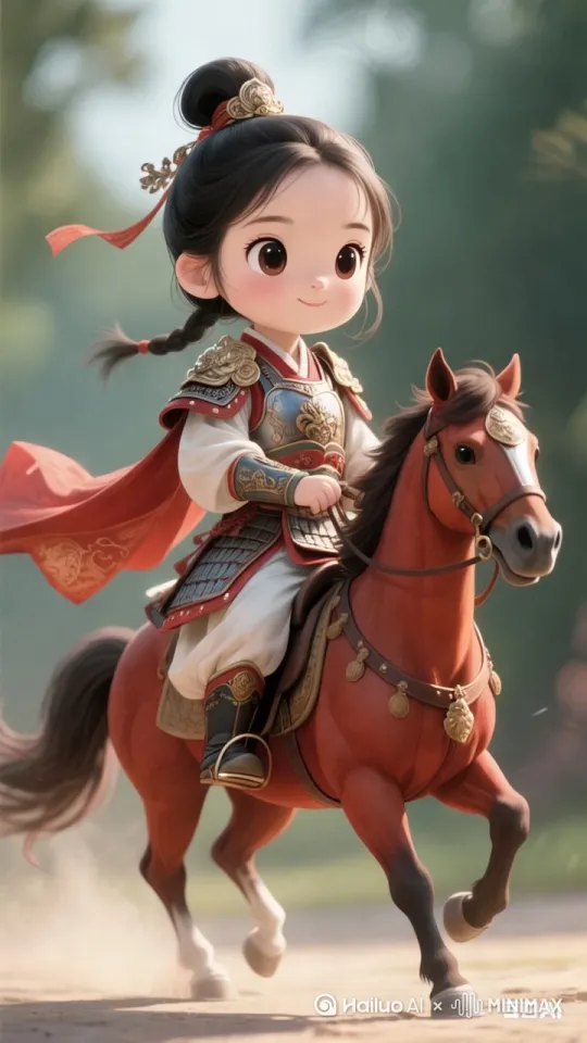 马儿向前漫步，人物头发及衣服随风飘扬，[右移,跟随] by Hailuo AI Video Generator