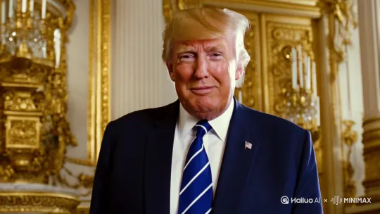 特朗普（突然咧嘴笑，掏出小本本）：
“嘿嘿，还是中国老铁爽快！那啥，我记着你们有句口号叫‘人类命运共同体’，要不咱先组个‘降税互助小组’？我出关税政策，你出市场蛋糕，咋样？” by Hailuo AI Video Generator