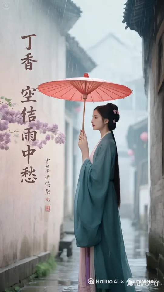镜头移动，动态跟随，女子的裙摆被风吹动，女子看了一眼镜头，转身离去 by Hailuo AI Video Generator