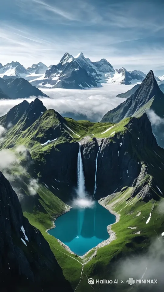 瀑布在流淌，云海在翻涌[推进,上升] by Hailuo AI Video Generator