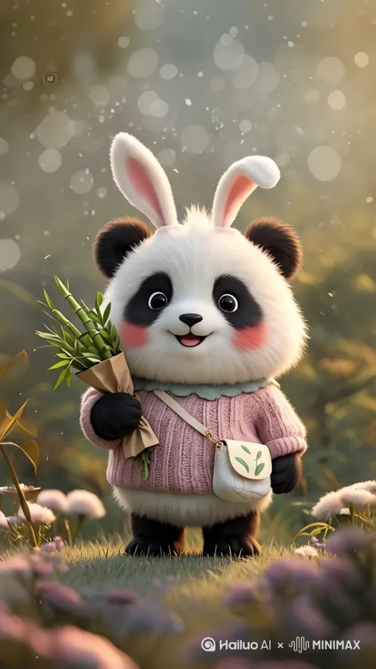 [右移,左摇,跟随]熊猫在草地上自由自在的走着，动作自然 by Hailuo AI Video Generator