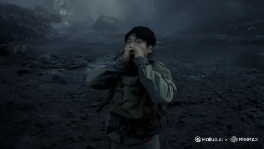 突然，一只冰冷的手从背后捂住穿着探险装备的晓峰的嘴，一股强大而神秘的力量将他往后拖。[左移,推进,右摇]晓峰拼命挣扎，双手在空中胡乱挥舞，试图挣脱束缚。[推进,上升] by Hailuo AI Video Generator