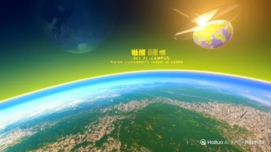 2250年的武汉大学科幻校园
1. 开场镜头
画面：从太空俯瞰地球，逐渐拉近到中国湖北省，最终聚焦到武汉市。
旁白： "欢迎来到2250年的武汉大学，一个融合了未来科技与人文精神的学术圣地。"
2. 校园全景
画面：无人机视角，展示一个充满未来感的校园。建筑高耸入云，表面覆盖着太阳能板和植物墙。
旁白： "校园的建筑不仅美观，还具备自给自足的能源系统。太阳能和风能是主要能源来源。"
3. 智能交通系统
画面：自动驾驶的电动汽车和磁悬浮列车在校园内穿梭。学生们使用个人飞行器在空中飞行。
旁白： "智能交通系统让校园内的出行变得高效而环保。自动驾驶汽车和磁悬浮列车是日常通勤的主要方式。"
4. 虚拟现实教室
画面：学生们戴上VR头盔，进入一个虚拟实验室，进行化学实验。实验室中有各种虚拟设备和材料。
旁白： "虚拟现实技术让教学变得更加生动和互动。学生们可以在虚拟环境中进行各种实验和模拟操作。"
5. 人工智能助手
画面：一个AI助手在图书馆中帮助学生查找资料，AI助手可以与学生进行自然语言交流。
旁白： "人工智能助手无处不在，帮助学生查找资料、解答问题，甚至提供学习建议。"
6. 绿色校园
画面：校园内的绿化带和生态湖，湖中有各种水生植物和鱼类。学生在湖边读书和讨论。
旁白： "绿色校园理念贯穿于整个校园设计。生态湖和绿化带不仅美化了环境，还提供了丰富的生态资源。"
7. 创新实验室
画面：一个高科技实验室中，学生们正在研发新型机器人。实验室中有各种先进的设备和工具。
旁白： "创新实验室是学生们进行科研和创新的重要场所。这里配备了最先进的设备和工具，支持各种前沿研究。"
8. 国际交流
画面：来自不同国家的学生在一起交流和合作，展示着各自的文化和研究成果。
旁白： "武汉大学是国际学术交流的重要平台。来自世界各地的学生和学者在这里交流合作，共同推动全球科技进步。"
9. 结尾镜头
画面：夕阳下的校园全景，学生们在草坪上读书、讨论，空中有飞行器飞过。
旁白： "2250年的武汉大学，一个充满活力和创新的学术社区。在这里，未来触手可及。"
画面：校徽和"武汉大学"字样出现，背景音乐渐弱。
视频描述
时长：5－7分钟
风格：未来科技感与自然生态相结合
音乐：选用轻快而富有科技感的背景音乐
色调：明亮而富有未来感的色调，突出绿色和蓝色[左移,推进,右摇] by Hailuo AI Video Generator