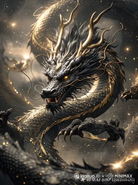 打架，母龙把黄金龙打倒 by Hailuo AI Video Generator