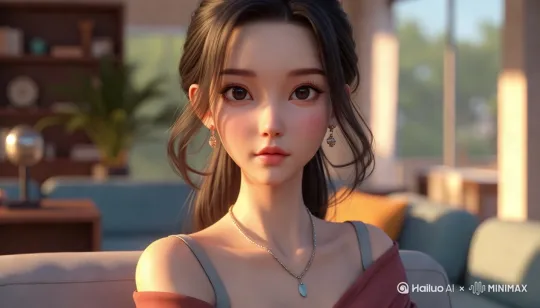 她缓缓起身，步伐轻盈地走向床边，轻轻躺下，享受着 by Hailuo AI Video Generator