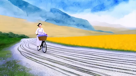 【分镜1 - 墨染春途】
🖌️远景水墨:青灰色笔触晕染田间阡陌,穿月白旗袍的美人骑车掠过,车筐溢出紫云英与蒲公英,远山淡赭色层叠如未干墨迹,车轮碾过处宣纸纹理浮现碎石小径
【分镜2 - 风动花颤】
🌀中景跟拍:枯笔飞白勾勒转动的竹编车轮,黛色发丝与素纱裙裾逆风扬起,车筐里野雏菊随颠簸轻颤,水墨蝴蝶追着车尾墨迹未干的轨迹盘旋
【分镜3 - 花语微观】
🎨俯角特写:焦墨细描车筐竹纹,朱膘点染的虞美人从筐沿垂落,背景虚化成晕染的油菜花田,美人扶车把的纤手在画面边缘似水墨速写线条
【分镜4 - 停驻观岚】
🌄侧影留白:单车斜倚田埂青石,美人单脚撑地凝望远山,车筐花束与草编遮阳帽形成三角构图,背景泼墨柳枝间露出若隐若现的水墨耕牛与农舍
【分镜5 - 轮回溅春】
💦慢镜水墨:前轮压过浅水洼,溅起墨滴幻化成桃花瓣雨,倒影中骑车身影与真实人物交错,车筐野花散落的种子在涟漪里生长为水墨藤蔓,蜿蜒漫过整个画面 by Hailuo AI Video Generator