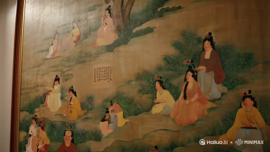 画面渐隐为宋代《耕织图》局部
   - 落款印章："一粥一饭当思来之不易" by Hailuo AI Video Generator