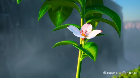 峭壁蝶影

在云雾缭绕的断崖绝壁之上，一株翠绿的植物倔强生长。它纤细的茎秆挺立如剑，叶片泛着润泽的光，仿若被晨露反复摩挲过的翡翠。

顶端，一朵玲珑的花儿悄然绽放，宛如振翅欲飞的白蝶。花瓣似雪般纯净，边缘晕染着若有若无的浅红，像是天边晚霞不经意滴落的一抹胭脂。娇嫩的花瓣在微风中轻轻摇曳，每一次颤动都带着晨露的晶莹，折射出细碎的光。晨光温柔洒落，为这朵花镀上一层朦胧的金纱，让它美得惊心动魄，在冷峻的峭壁上绽放出生命最动人的姿态。[右移,左摇,跟随] by Hailuo AI Video Generator
