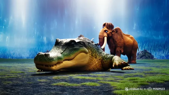 帮我合成怪兽《巨鳄+猛犸象》进行融合 by Hailuo AI Video Generator