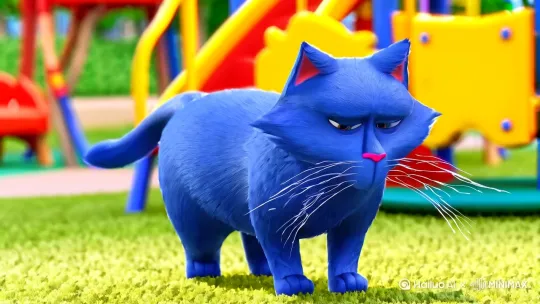 蓝色的猫。在操场上整齐的卡点跳舞，表情严肃，眼神呆滞。 by Hailuo AI Video Generator
