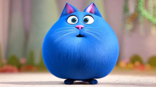 一只蓝色的胖猫面对镜头，原地转了一个圈 by Hailuo AI Video Generator