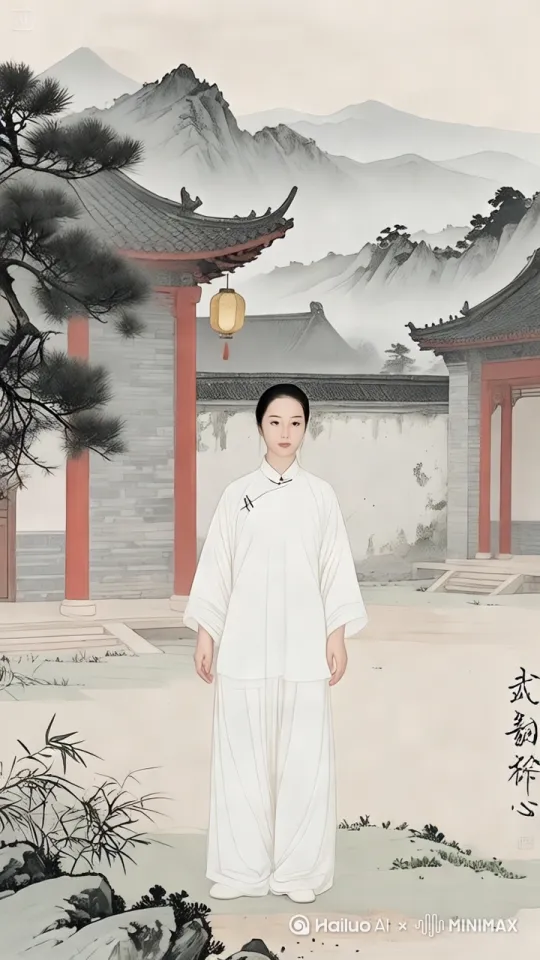 请帮请帮我把这张图片做成这个美女在打8段锦的 第6段两手攀足固肾腰，动作重复两遍。时长在30秒以内 by Hailuo AI Video Generator