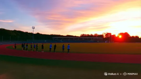 校园田径场日落风景 by Hailuo AI Video Generator
