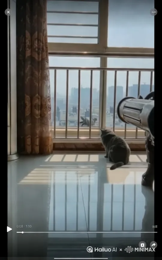 小猫和窗外的鸽子大战 by Hailuo AI Video Generator