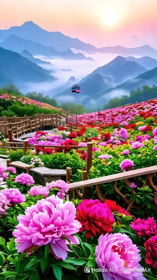 风吹花摇晃，云海在翻滚[推出,上升,下摇] by Hailuo AI Video Generator