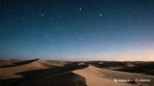 沙漠夜幕降临，星河流转，星星闪烁 by Hailuo AI Video Generator