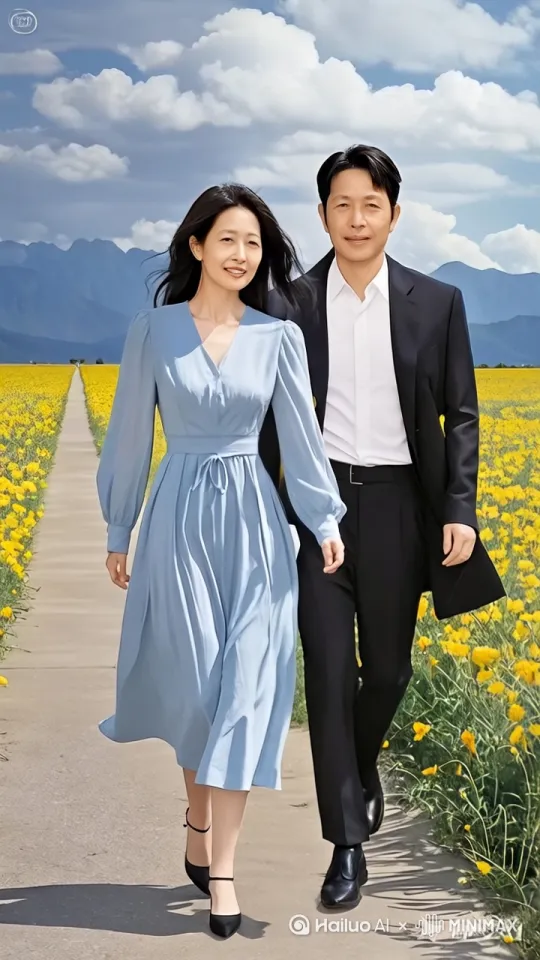 在阳光和煦的海滩上,海浪轻柔地拍打着沙滩,发出悦耳的声响。一男一女并肩漫步,男士穿着黑色长款风衣,内搭蓝白条纹衫,下身是黑色长裤与皮鞋,右手随意地插在兜里,左手轻轻握着一束鲜花,花朵色彩柔和,绿叶点缀其间。女士身着白色衬衫,袖口微微挽起,搭配蓝色牛仔裤和黑色高跟鞋,乌黑的长发随风轻扬。
他们步伐舒缓,不紧不慢地向前走着。男士偶尔侧头看向女士,眼神中满是温柔;女士则轻轻微笑,嘴角上扬,流露出幸福的神情。阳光洒在他们身上,拉出长长的影子,与沙滩上的光影交织在一起。远处,大海波澜壮阔,海水在阳光的照耀下闪烁着粼粼波光,与蓝天相接,天际线清晰可见。海面上,偶尔有飞鸟掠过,增添了几分灵动。整个场景弥漫着浪漫与温馨的氛围,仿佛时间都为他们而放慢了脚步。 by Hailuo AI Video Generator