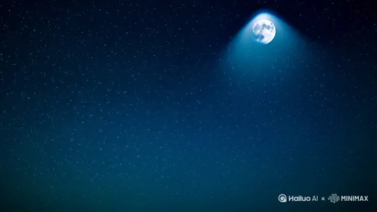 [推进,上升]晴空万里，满天繁星闪烁，明月当空，月下[下降]一栋豪华别墅，窗内灯光明亮，[变焦推进]别墅外空地上停着一架黑色的可以坐四个人的直升机，周围有三个人正在检查直升机状态 by Hailuo AI Video Generator