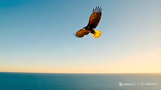 一只老鹰在碧海蓝天之间自由穿梭。
[下降,上摇]然后冲入海底 by Hailuo AI Video Generator