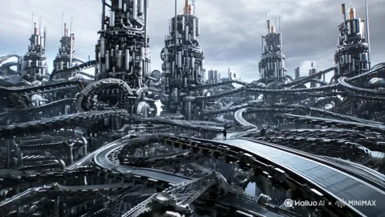 在未来世界 整个世界都是一间巨大的机械工厂，我在里面游历 by Hailuo AI Video Generator