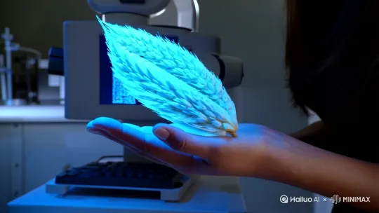麦穗之谜
实验室的紫外线灯下，三万年前的麦穗化石在苏黎掌心泛着幽蓝。电子显微镜显示，其基因序列与现代杂交小麦**完全一致**——但理论上，这种优化结构需要人类持续千年选育才能形成。 by Hailuo AI Video Generator