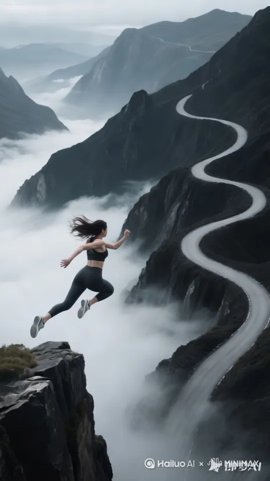 美女沿着山路酷跑 by Hailuo AI Video Generator
