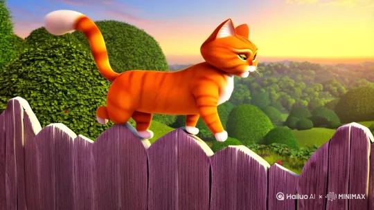 橘猫大摇大摆走在围墙上,尾巴翘得老高,突然撞见蹲在墙下的金毛。金毛尾巴摇成螺旋桨:“老兄!上面风景好吗?”橘猫高冷甩尾:“愚蠢的汪星人,这叫贵族视野。”金毛一个助跑蹦上墙头,砖块哗啦啦掉,吓得橘猫炸毛:“你这拆迁办的?!”结果俩家伙卡在歪脖子树上,猫骂狗笨手笨脚,狗叼着猫后颈皮安全着陆。最后夕阳下,橘猫不情不愿趴在狗背上巡街,狗子咧嘴傻笑:“现在咱俩都是贵族啦!”有电影画面质感,与场景融合 by Hailuo AI Video Generator