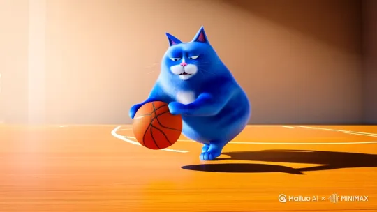 肥胖的蓝色猫和科比打篮球 by Hailuo AI Video Generator