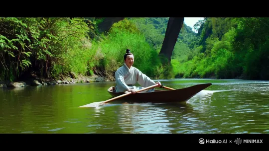 晋太元中，武陵人捕鱼为业。缘溪行，忘路之远近。 by Hailuo AI Video Generator