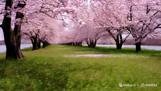 忽逢桃花林，夹岸数百步，中无杂树，芳草鲜美，落英缤纷。 by Hailuo AI Video Generator