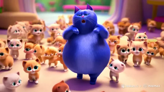 肥胖蓝色猫  模拟人生动手脚的唱歌  歌唱都坐满一堆小猫 非常开心的跳舞 by Hailuo AI Video Generator