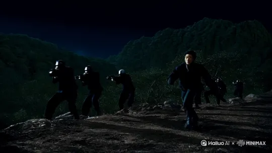 在月圆的夜晚，六个黑影追着越东穿梭在山岳丛林中，六个黑衣人不时飞梭暗器射向越东，越东不停躲闪，很快来到前面三十米处悬崖边上，悬崖下面雾气蒙蒙深不见底，如深渊般深邃。此时越东冷静看着下面，跳下去生死不知，不跳下去被后面*＊追上是必死，现在不容思考，于是从容跳跃下了万丈深渊，此时追上来的＊＊看到越东跳入悬崖，六人走到崖边看着下面漆黑如墨的深渊片刻，其中一人，似乎是领队摘下面具，是个四十岁左右强壮男子，说："此处为恶魔崖禁地，他有死无生，回去复命。"然后六人消失在悬崖边。越东跳下悬崖身体不停下坠，无尽黑暗笼罩着身体不知多少时间只听轰隆一声就不省人事了。不知又过了多长时间浑身冰冷的越东感觉自己在水中不停旋转，好像是漩涡中，突然浑身一轻，啪哒一身身体落地摔在草地上，此时越东清醒过来，定睛仔细观察周边，似乎是一个莹莹光辉巨大空间，灵气充裕，灵气化液的程度。越东如今身体多处伤口，多处骨裂，无心探究盘腿吐息疗伤起来，这宁静的空间周边落针可闻。 by Hailuo AI Video Generator