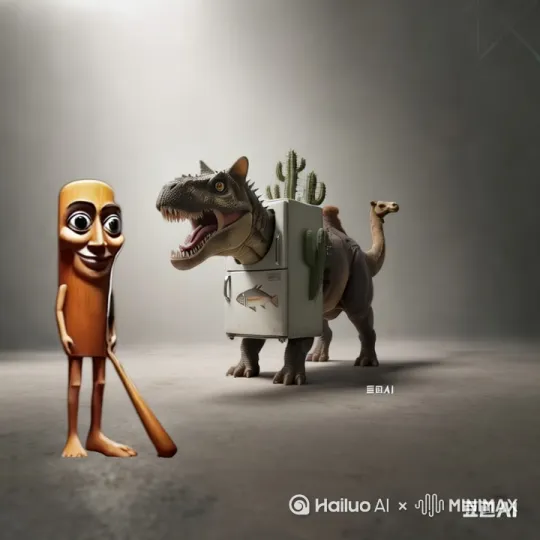 打架，恐龙把人打倒 by Hailuo AI Video Generator