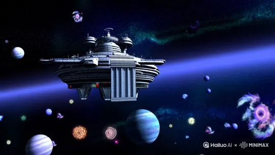 请帮我生成一段，空间站的画面和整个外太空，各个星球，空间站打开，飞出空间飞机，几十膄空天飞机一起向地球飞去，向敌国发射激光炮，并一起生成视频 by Hailuo AI Video Generator