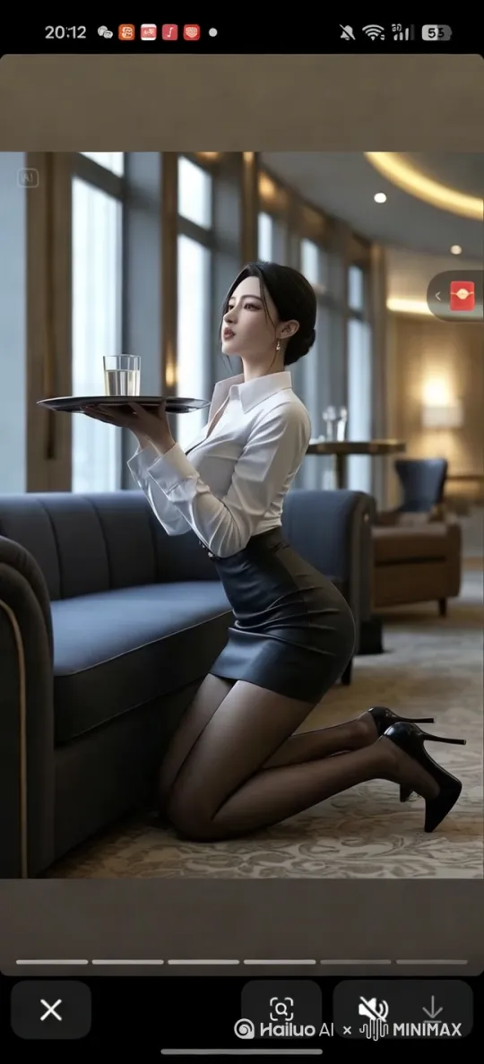 生成视频，面带笑容，低头，举盘，后腿翘起 by Hailuo AI Video Generator