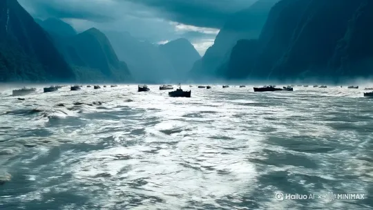 \渡江战役壮烈场面，强制横渡长江制。 by Hailuo AI Video Generator