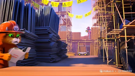 【视频提示词】
场景:尘土飞扬的工地角落,钢筋建材堆旁支着简易木桌,背景可见未完工的脚手架和悬挂的安全警示横幅。
主角1(橘猫技术员):头戴橙色安全帽(带“技术部”反光贴),毛发蓬松带少许灰尘,前爪捏着一沓卷边的“安全技术交底”文件(纸张上有红色批注和工长签字栏),身体前倾,尾巴紧张地轻扫桌面,正用肉垫翻动文件指向关键条款。
主角2(黑猫工长):身穿破旧反光服(袖口磨白、多处补丁),安全帽歪戴,耳朵耷拉显疲惫,前爪摆手拒绝(掌心朝橘猫,指尖微曲),眼神严肃紧盯文件,脚边散落着半支烟和磨损的工地日志。
动作细节:橘猫嘴部微张似在解释,文件页脚“需当日签字”字样特写;黑猫摆手时反光服随动作褶皱,背景远处有模糊的机械轰鸣声和工人走动声。
氛围:正午阳光透过安全帽阴影打在两只猫脸上,营造“严肃沟通”的职场冲突感,地面散落铅笔头和蓝图边角料,强化工地真实感。
(可根据需要调整分镜节奏,建议突出“文件翻动”“摆手拒绝”的动态连贯镜头,搭配“纸张翻动声”“猫咪肉垫踩桌”等环境音效) by Hailuo AI Video Generator