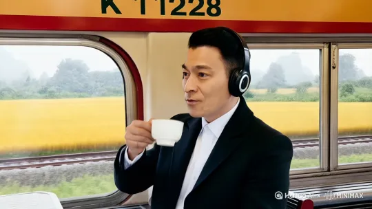 深秋的K1128次列车穿过金黄稻田时，我的咖啡洒在了邻座男士的羊绒围巾上。他摘下耳机接过纸巾，手腕的佛珠轻轻磕在折叠桌边缘，"正好嫌这墨绿色老气"，眼尾漾开的笑纹比车窗外的晚霞还温柔。

我们在洛阳站台分别，三天后龙门石窟的银杏雨里又撞见同一台胶片相机。他镜头里偶然框进的女孩，此刻正站在奉先寺的莲花座下，僧袍扫过青砖的簌簌声里，听见他说"跟拍我两座城市的姑娘该请杯咖啡了"。

后来那张染着咖啡渍的车票始终夹在他的旧护照里，洛阳到敦煌的航线连成虚线，大漠驼铃摇醒的清晨，我们裹着同条围巾等日出。羊绒纤维早分不清是摩卡渍还是月牙泉的沙，就像再算不清是第几次"偶遇"——当他在鸣沙山脚掏出戒指盒，金属光泽里浮动着那年列车时刻表的数字。

"其实咖啡杯倒向右边时，我悄悄扶正了桌板。"最后一块拼图在十年后的结婚照里完整，背景仍是轰隆向前的绿皮火车，这次我们终于买到了相邻的终身座票。 by Hailuo AI Video Generator