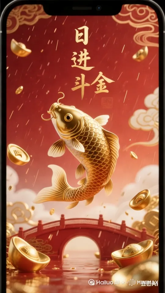 鲫鱼跃龙门  天上掉元宝 by Hailuo AI Video Generator