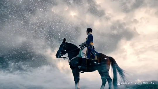 风雪连天，一少年将军骑绝尘[推出,上升,下摇] by Hailuo AI Video Generator