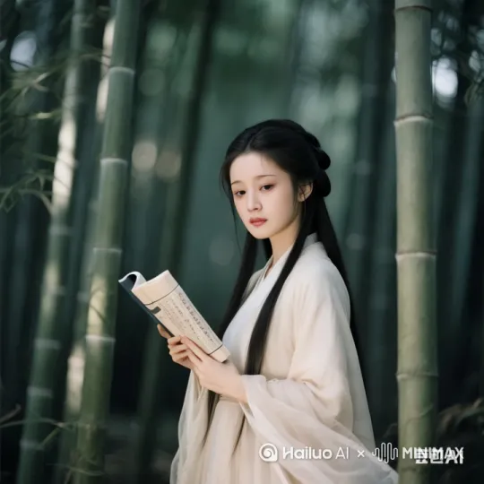 她转过身，一手拿书，一手撩了下头发，向着我走来， by Hailuo AI Video Generator