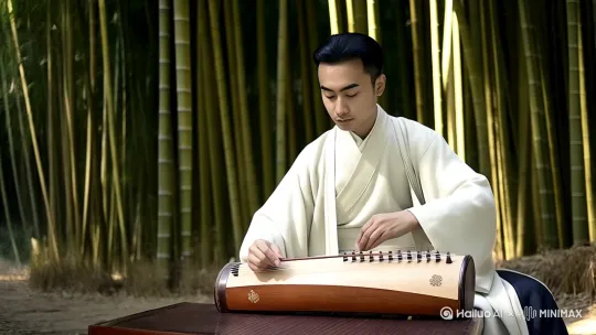 在竹林禅风古公子弹琴 by Hailuo AI Video Generator