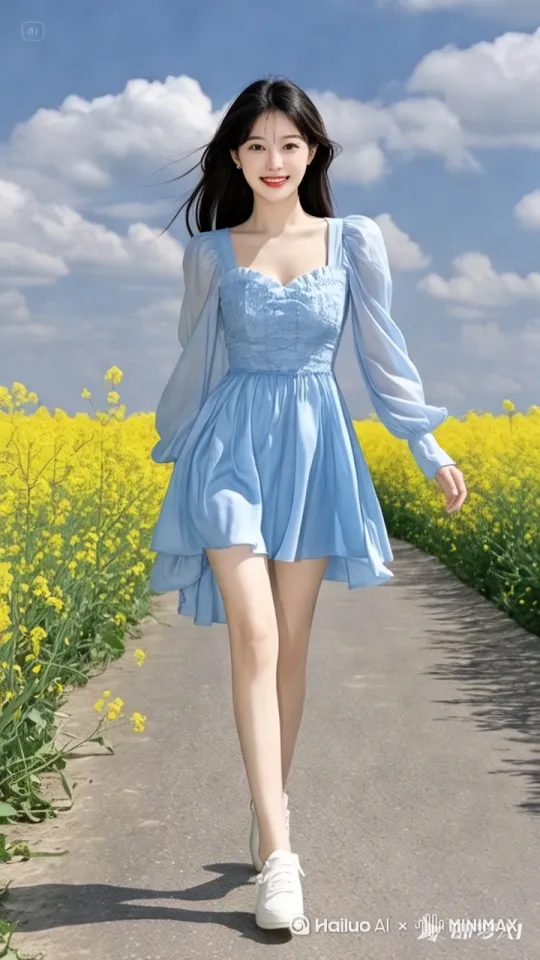 让她生成大长腿在公园步行，走起来。 by Hailuo AI Video Generator