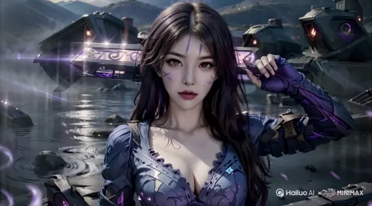 [固定镜头]海面波光粼粼，美女微笑，风微微吹动着头发 by Hailuo AI Video Generator