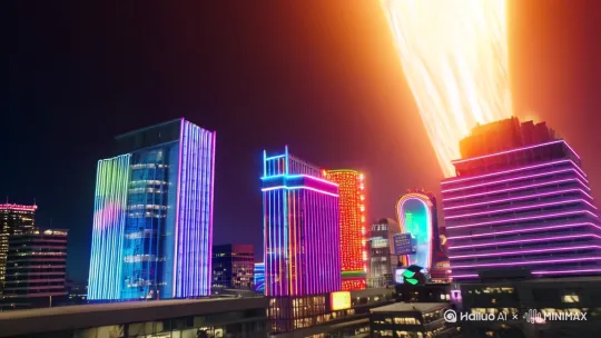分镜1: 巨大的陨石拖着火焰划破天际,在霓虹灯映照的城市夜空中坠落。摄像机推进展现陨石撞击商业大厦的瞬间,砖石碎片在冲击波中四散飞溅,丰富细节的灾难场景充满视觉张力。
分镜2: 身形庞大的巨型怪物挥动巨臂横扫钢筋混凝土建筑群。摄像机采用低角度构图展现怪物摧毁高楼的过程,玻璃幕墙如雨点般坠落街道,尘土飞扬间透出灰暗的自然光线。
分镜3: 惊慌的人群在翻倒的私家车间仓皇奔逃。被掀翻的汽车底盘朝天冒出浓烟,远景构图捕捉到远处怪物移动的庞大轮廓,暖色调的火光映照着混乱的街道场景。 by Hailuo AI Video Generator