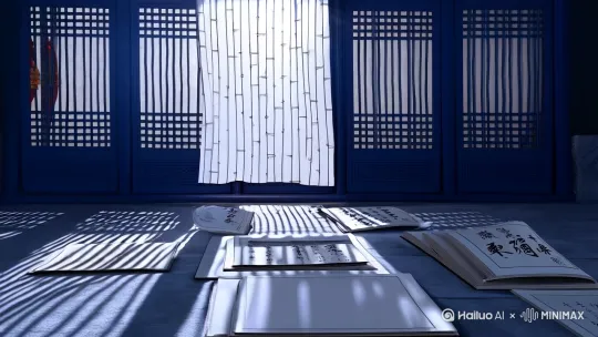 00:00-00:07 夜启·诗笺惊月
[横移镜头]雕花窗竹帘被风吹起45度，月光投影在地面流动，散落诗稿逐字浮空（"床前"二字特写）
[动态符号]青铜烛台蜡泪坠落的0.5倍速特写，落地时触发窗外竹影剧烈摇晃
[过渡]烛泪化作霜花在地面蔓延，镜头顺霜痕推至庭院...[水墨过渡特效：蜡融霜凝]

1. 在「时空连续性」面板开启：
   - 符号遗传系统（诗稿→霜花→红绸→雁羽→墨渍的形态演变）
   - 色彩记忆锁（靛青窗框/朱砂红绸/金粉叶脉贯穿全片）
   - 物理规则库（唐代服饰飘动算法/水墨扩散参数）

2. 在「动态笔触」高级设置：
   - 吴带当风模式（衣纹流动>）
   - 青绿山水渲染层（背景山脉>）
   - 雁阵飞行动画骨骼（生物运动>）

3. 使用「文人画情绪引擎」：
   - 思乡情感曲线：压抑(00:00)→爆发(00:21)→沉淀(00:35)
   - 瞳孔焦距随情绪波动自动调整
   - 配乐生成与枯笔飞白节奏同步 by Hailuo AI Video Generator