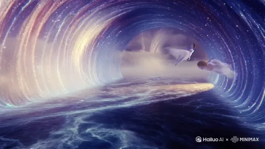 根据转世轮回的说法，和濒死体验的研究，制造出一个时空隧道，表达灵魂投胎过程。 by Hailuo AI Video Generator
