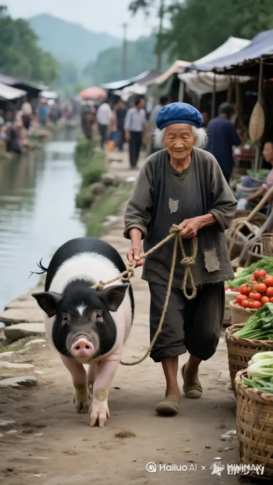 猪发狂，老妇人与猪打斗起来 by Hailuo AI Video Generator